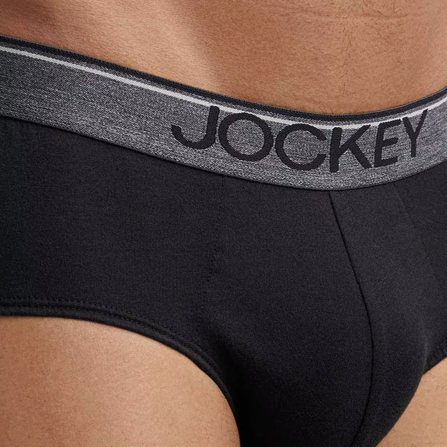 Jockey 8037 Men's Super Combed Cotton Solid Brief|Ultrasoft Waistband|PO2 | Black-L