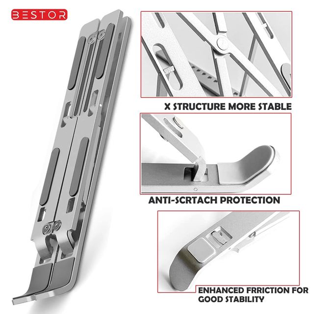 Bestor Foldable Laptop Stand Silver, Adjustable Aluminum Cooling Table