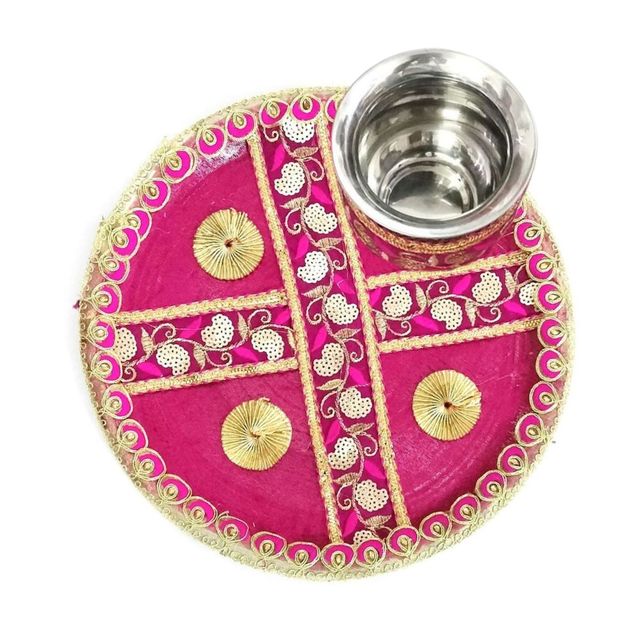 Gullak Karwa Chauth Pooja Thali Set - 12 inch | Pink