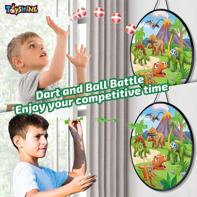 Toyshine 28" Foldable Dinosaur Dartboard with 4 Balls, 4 Darts & Dino Launcher for Kids