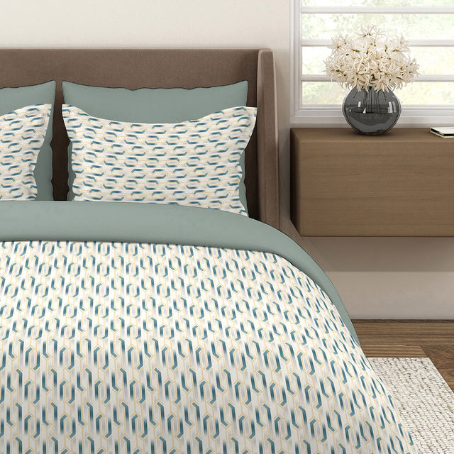Layers Home Easy 100% Cotton 144 TC Blue & Grey Double Bedsheet with 2 Pillow Covers