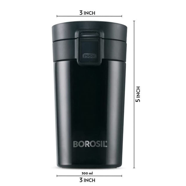 Borosil Hydra Coffeemate Stainless Steel Vacuum Insulated Travel Mug (300 ml)| Spill Proof