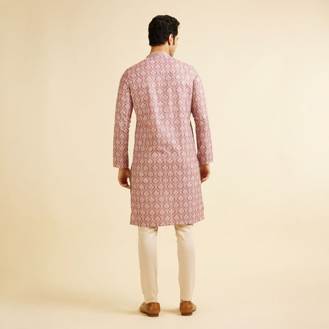 Manyavar Pink Blended Cotton Printed Kurta Set | L