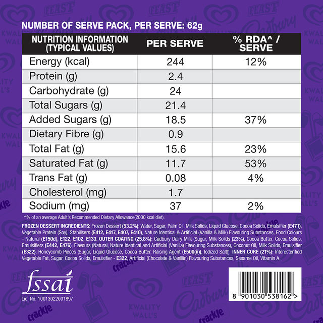 Kwality Wall's Feast Cadbury Crackle Stick 70 ml Combo