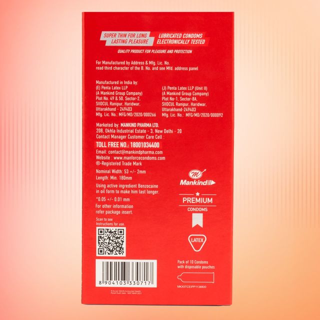 Manforce Epic Pleasure Long Lasting Premium Condoms for Men Super Thin Raspberry Flavour Disposable Pouch