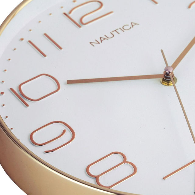 Nautica Modern WallClock For Stylish Home With Quartz Technology 1Pc Size(Abs) White/Rosegold