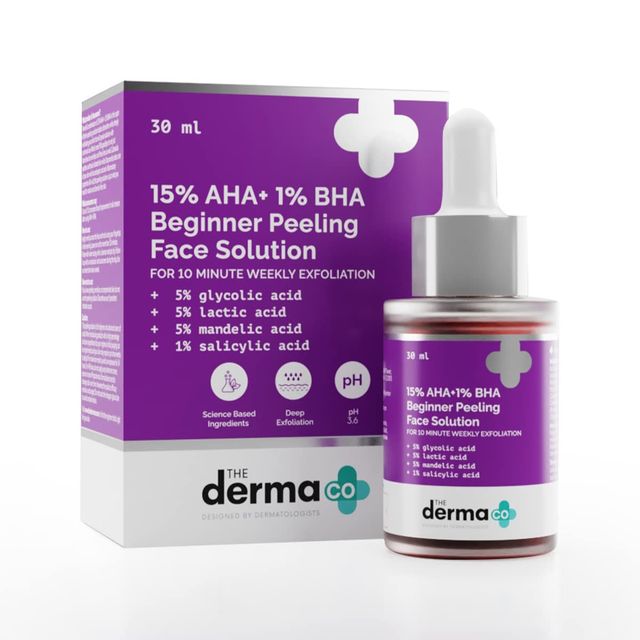 The Derma Co 15% Aha + 1% Bha Beginner Face Peeling Solution For 10Minute Weekly Exfoliation