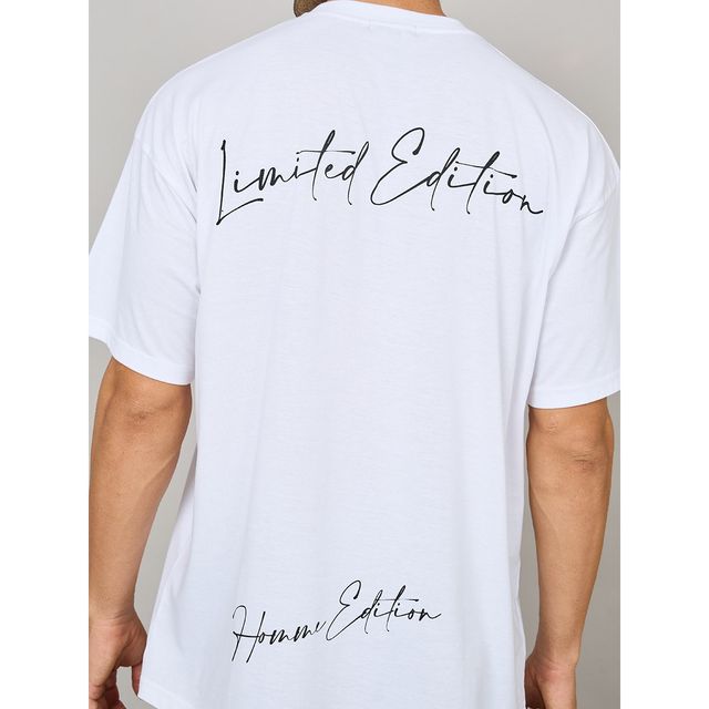 Styli Men's Oversized Tee with Back Print | White - XL