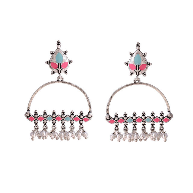 Voylla Bagh E Fiza Enamel Embellished Brass Earrings