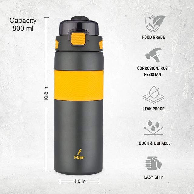 Flair Onyx Vacuum Insulated Stainless Steel Water Bottle 800 ml | Black