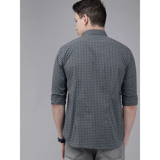 The Bear House Men Slim Fit Checked Button-Down Casual Shirt - Garo | Teal | XXL