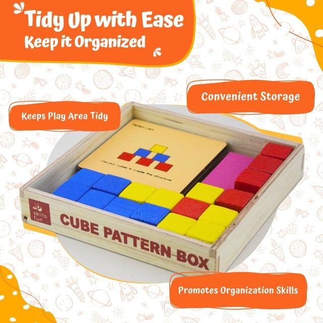 Skillofun Wooden Cube Pattern Puzzle Box | Wooden Blocks | 3D Puzzles | Learning Toys for Kids