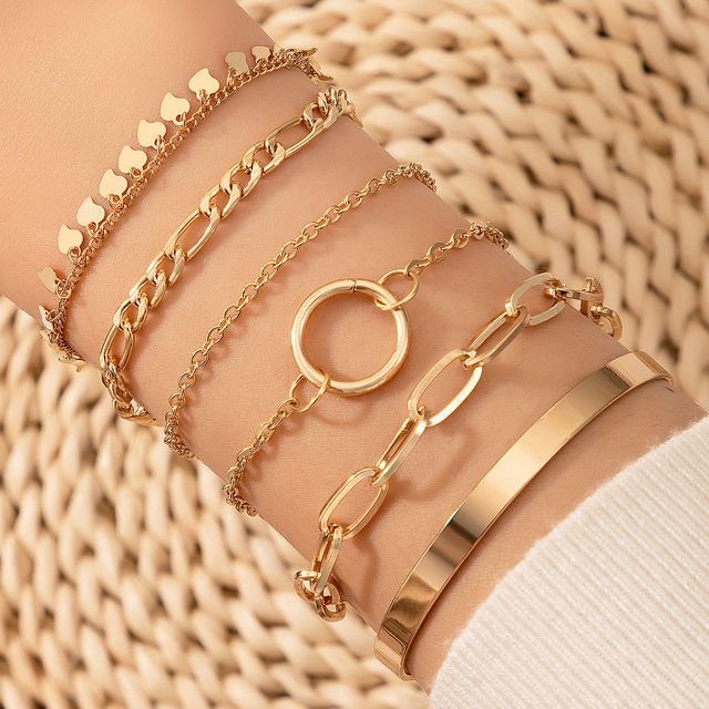 Jewels Galaxy Gold Plated Set Of 6 Contemporary Stackable Bracelet Combo (1 Pack 6 Bracelets)