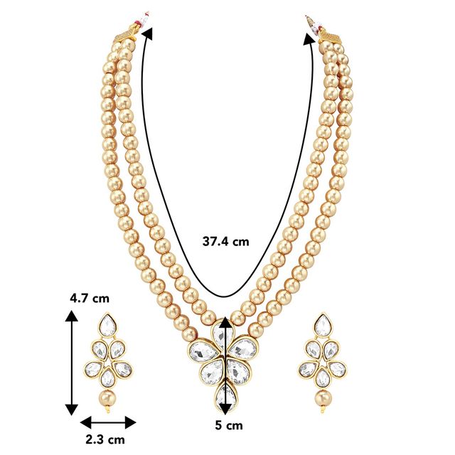Peora Traditional Beads Kundan Layered Long Necklace & Drop Earring Ethnic Set Gift for Women