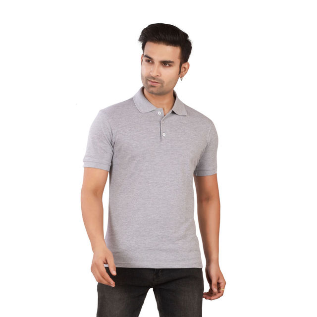 EQL Men's Cotton Solid Lightweight & Breathable Polo T-shirt | Grey - S