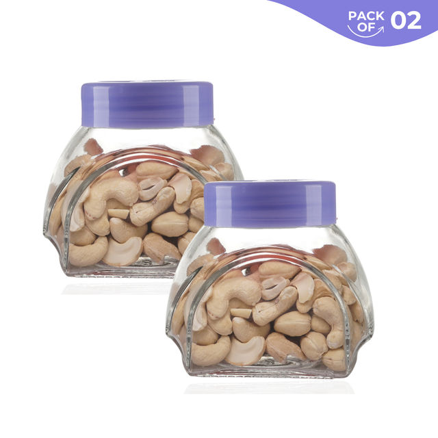 Yera Spice Glass Jar 2 pcs Set With Airtight Violet Colored Plastic Lids 285 ml (Each)