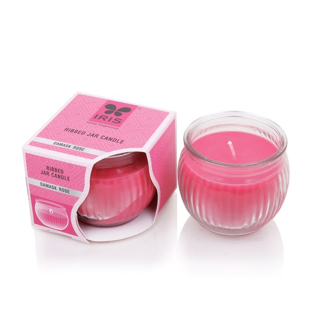IRIS Damask Rose Ribbed Jar Scented Candle| Rakhi Gift for Brother & Sister