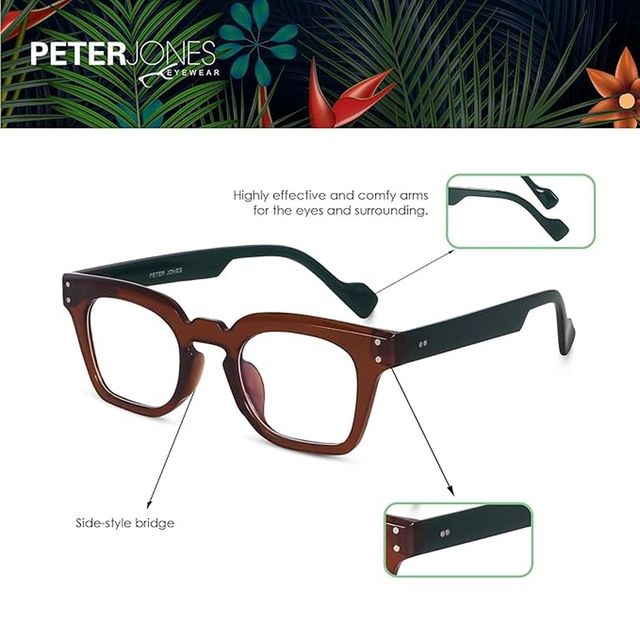 Peter Jones Unisex Solid Polycarbonate Computer Glasses | Blue and Brown - M