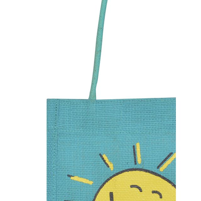 Jute Cottage Carry Bag - Smiley Print Lunch Bag | Eco-friendly | Stylish | Blue | 9 x 8 x 6