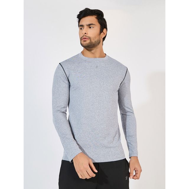 Styli Men's Compression T-shirt with Reflective Logo and Long Sleeves | Grey - XL