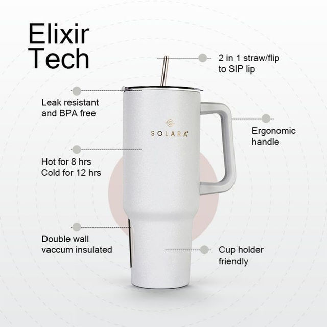 Solara 1.2 Liter Insulated Elixir Tumbler With Lid And Straw For Travel, Office, Home - Frosty