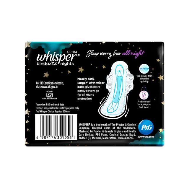 Whisper Bindazzz Nights 50 XXL Sanitary Pads, Upto 0% Leaks All Night Long