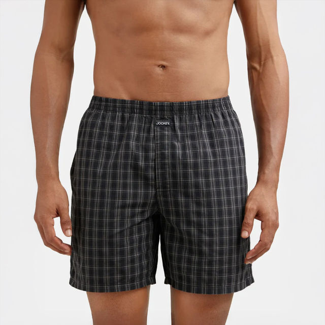 Jockey 1223 Men's Super Combed Mercerized Cotton Woven Checks Boxer|SidePocket|PO2 | Multicolor-XL