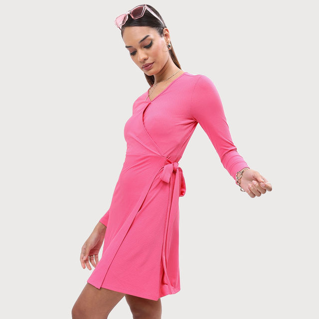 Ketch Women's V-Neck Tie-Up Wrap Mini Dress - Buy at ₹253 Online