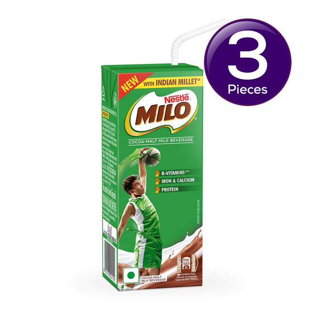 Nestle Milo RTD Malt Drink with Millets- (Chocolate Flavour) Tetra Pack 180 ml X 3 Combo