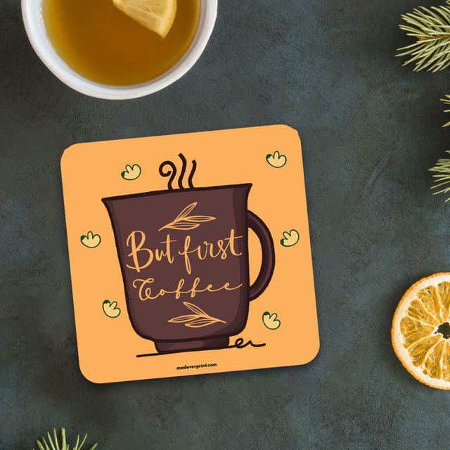 Mad Over Print But First Coffee Coaster (Pack Of 6)