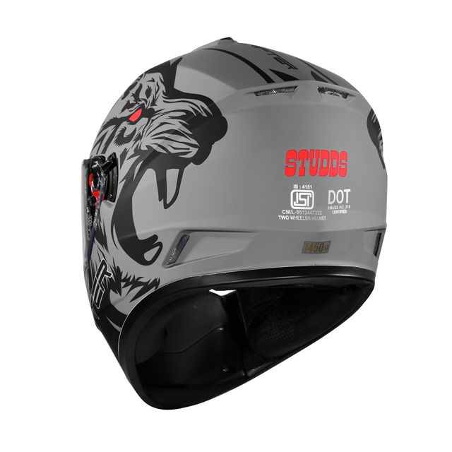 Studds Drifter D2 Leopard ISI-DOT Certified Full Face Helmet|Dual Visor & Spoiler|Matt Grey N9 - M