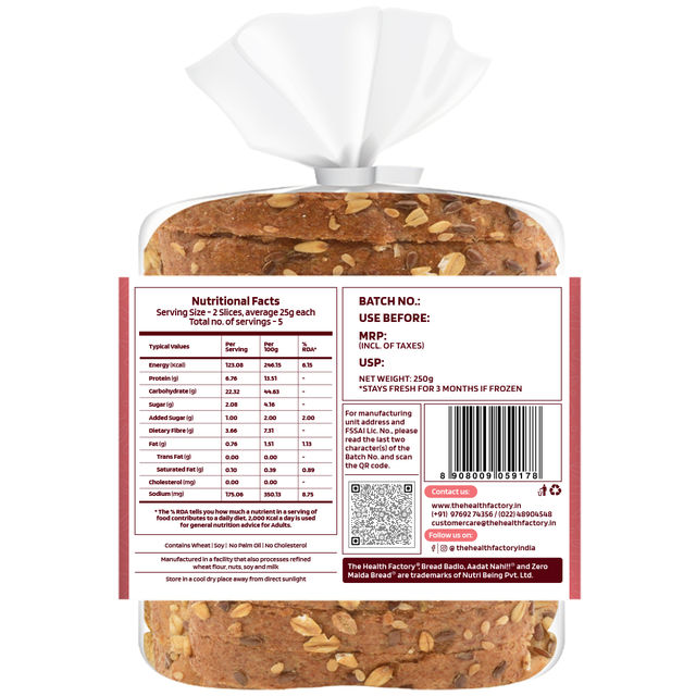 The Health Factory Zero Maida Multigrain Bread | Clean Label - Not Brown