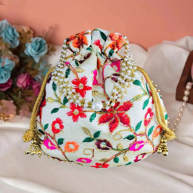 Gullak Women's Embroidered Leather Potli | Multicolour - Free Size