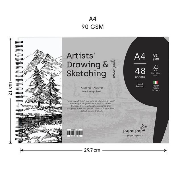 Paperpep Artists' Sketching & Drawing Wiro Pads 90Gsm A4 Pack Of 48