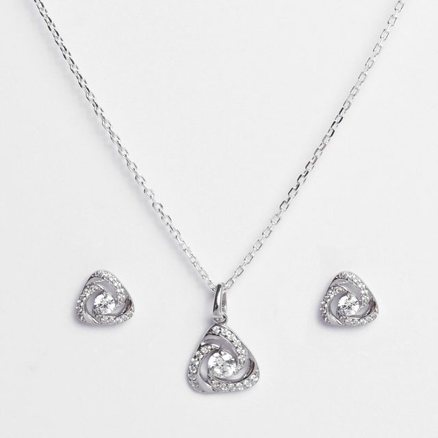 Clara 925 Sterling Silver Bianca Solitaire Pendant Earrings Chain Necklace Jewellery Set