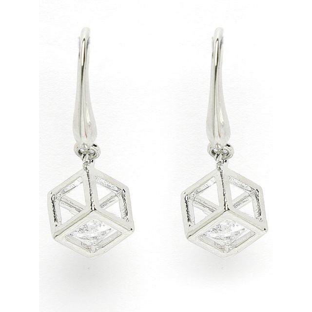 Scintillare By Sukkhi Fashionable Rhodium Plated American Diamonds Studded Silver Drop Earring
