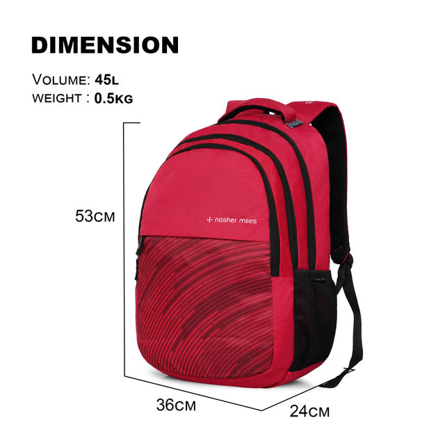 Nasher Miles Wave Backpack- Unisex- 3 Compartment Casual College Bag- Red- 45L