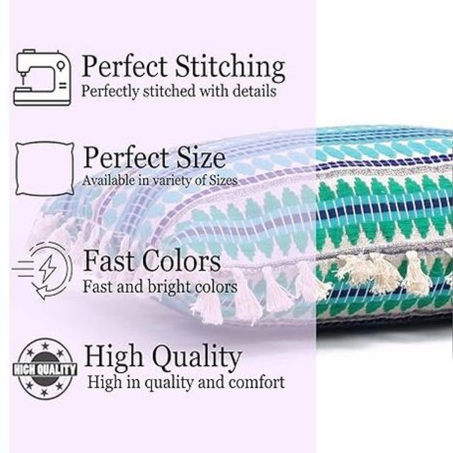 STITCHNEST Acrylic Striped Cushion Cover with Lace Set of 2 (16 x 16 Inches)