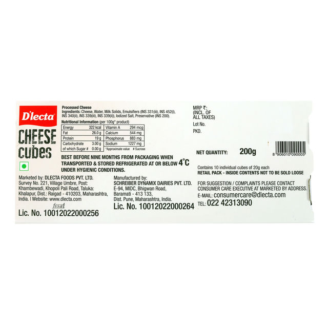 D'lecta Cheese- Cubes 200 g Combo