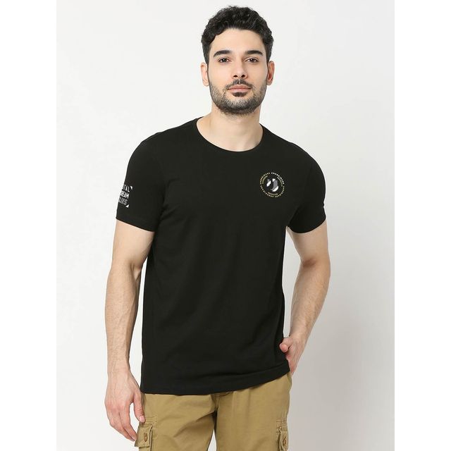 Underjeans by Spykar Men Pure Cotton T-shirt | Black - M