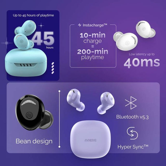 Noise Buds Trance with 45 Hrs Playtime, Low Latency (up to 40ms), HyperSync, and IPX5 Bluetooth Headset (Jet Black, True Wireless)