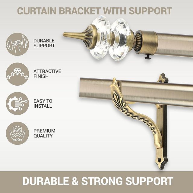 Gloxy Aluminium Double Diamond Curtain Brackets | Support Fittings 1 inch Rod | Antique 2 Pair