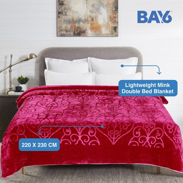 BAY6 Supersoft Luxury Embossed Lightweight Mink Double Bed Blanket | 220 x 230 cm - Red