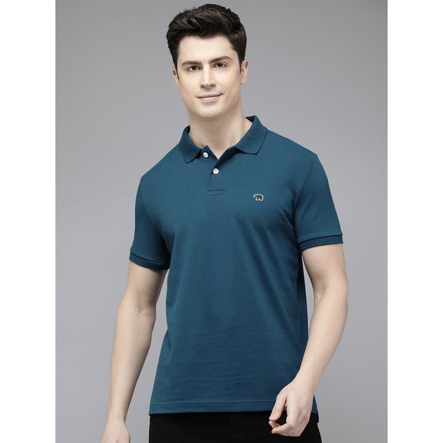 The Bear House Men Slim Fit Solid Polo T-shirt - Methyl | Blue | S