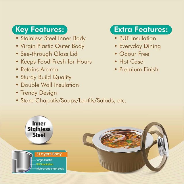 SignoraWare Master Lock Foodgrade Plastic Casserole | 1.5 Ltr | Brown