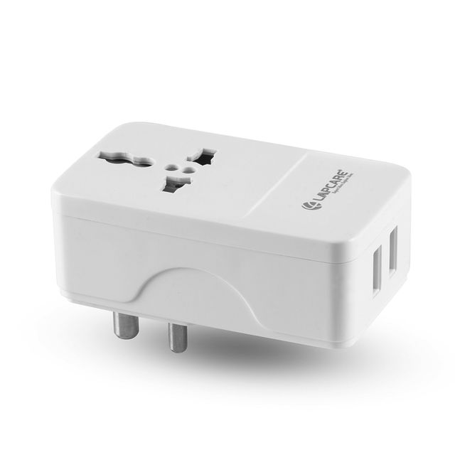 Lapcare Dual USB Adapter with 1 AC Power Socket | Multiport Travel Charger for Smartphones