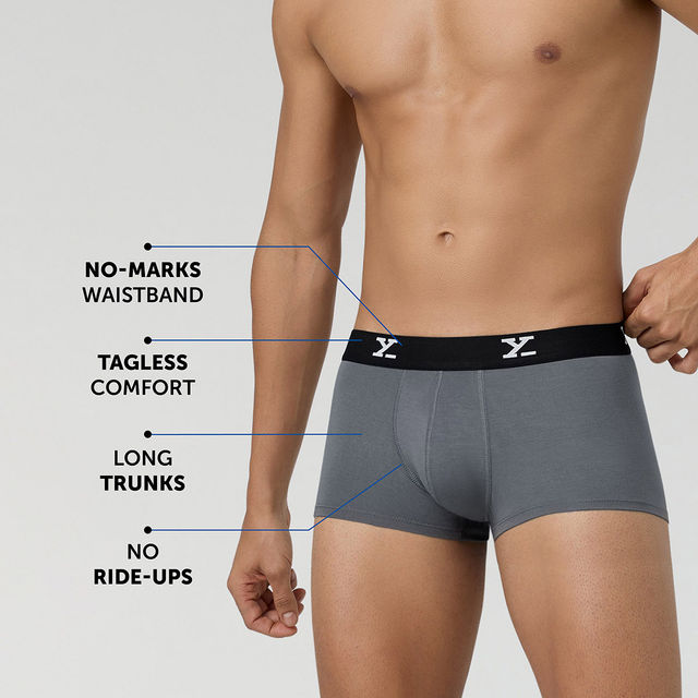 XYXX Ace IntelliSoft Micro Modal solid Trunk | Men's Innerwear | Pack of 2 | Blue + Grey- L
