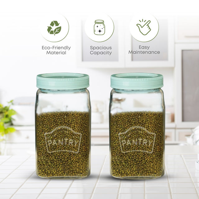 Yera Pantry Storage Jars With Premium Airlitght Lids 2000 ml 1 pcs Jar - Pista Green Colored Lid