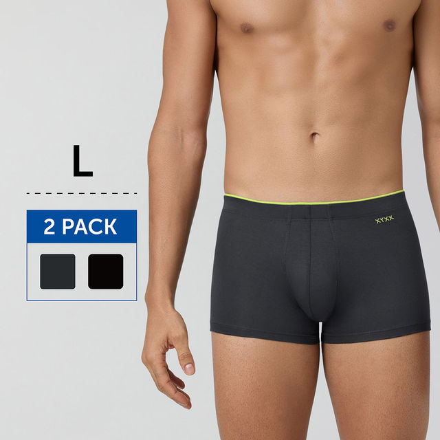 XYXX Uno IntelliSoft Micro Modal Solid Trunk | Men's Innerwear | Pack of 2 |Multicolor - L