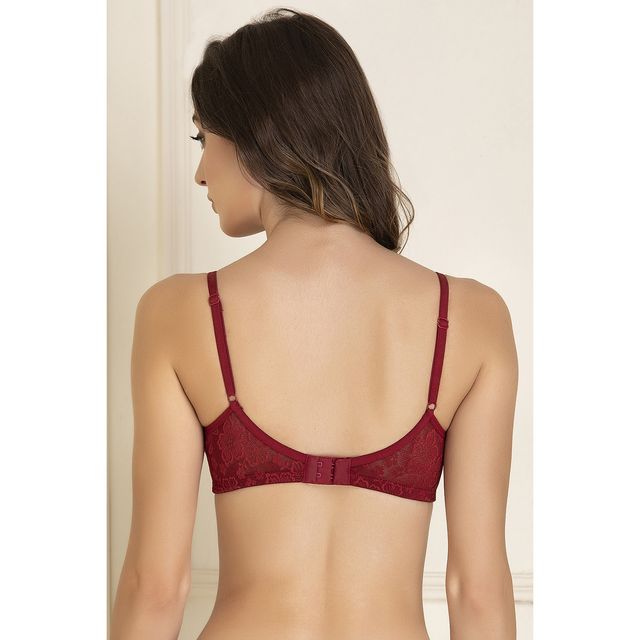 Clovia Women Padded Non-Wired Full Coverage Bra - Lace | Maroon | 38B